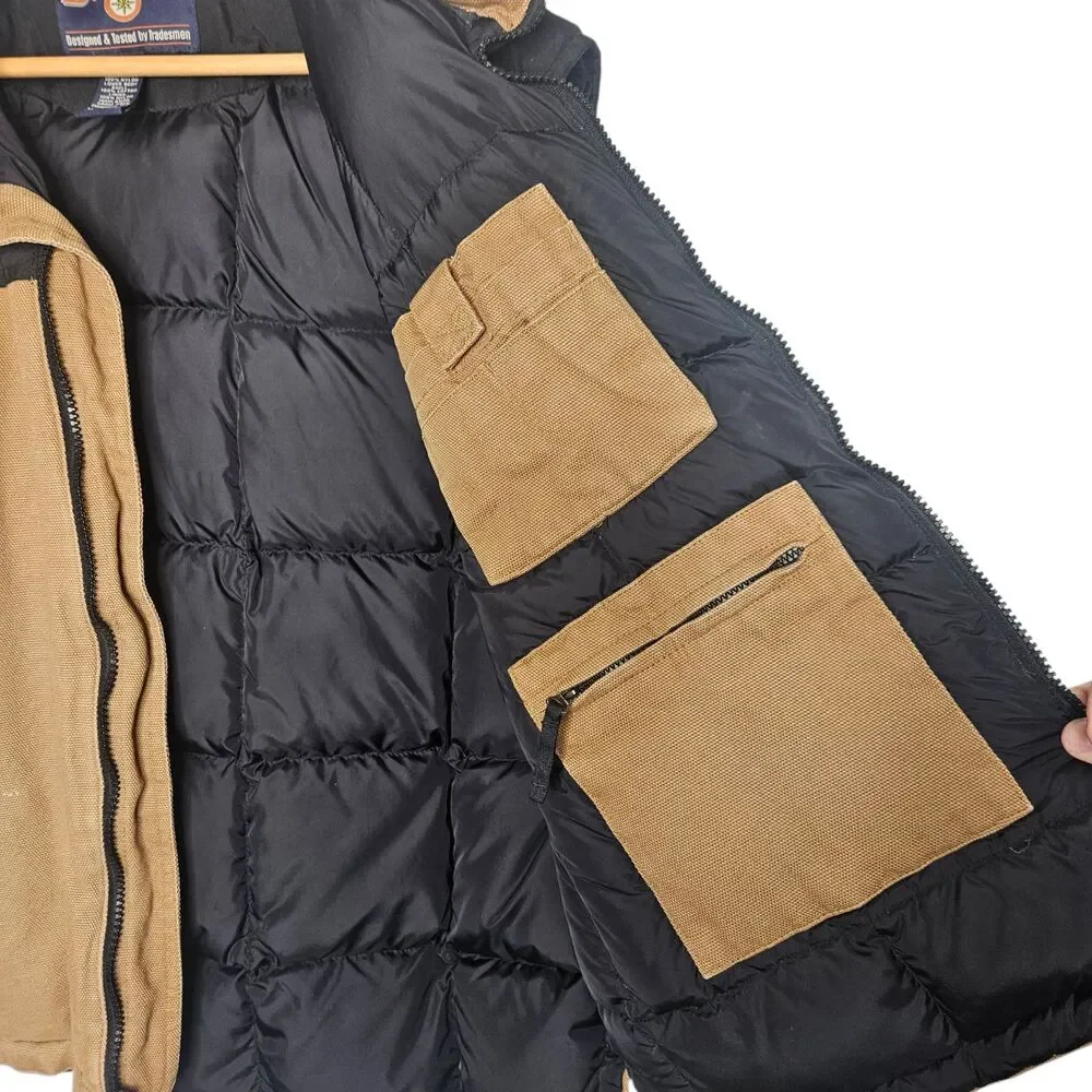 DULUTH TRADING Canvas Work Vest Men's Large Goose Down Insulated Utility Rugged